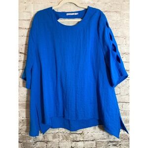 Lulu B Lagenlook Top Womens XL Cobalt Blue Cutout Sleeve Flowy Tunic Artsy